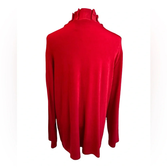 Chico’s Travelers Open Front Red Ruched Ruffled Cardigan Jacket - Picture 4 of 6